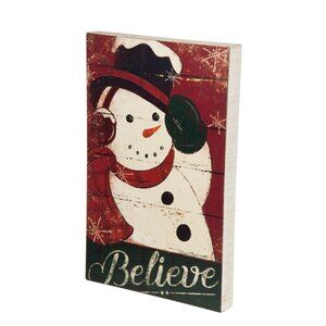 Primitives by Kathy - Wintery Snowman Believe Sign -  Dan DiPaolo - 19 inches